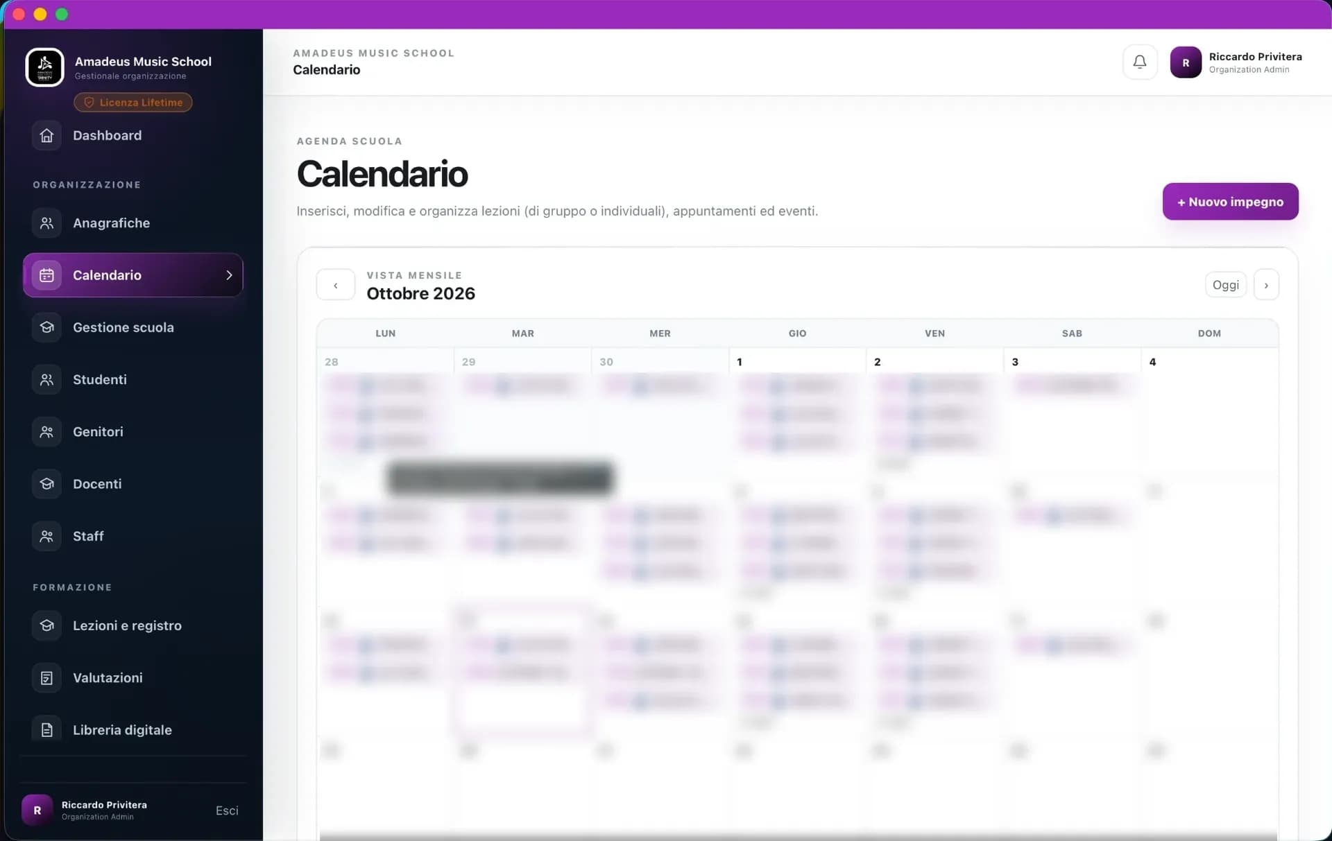 Calendario delle lezioni in Amadeus